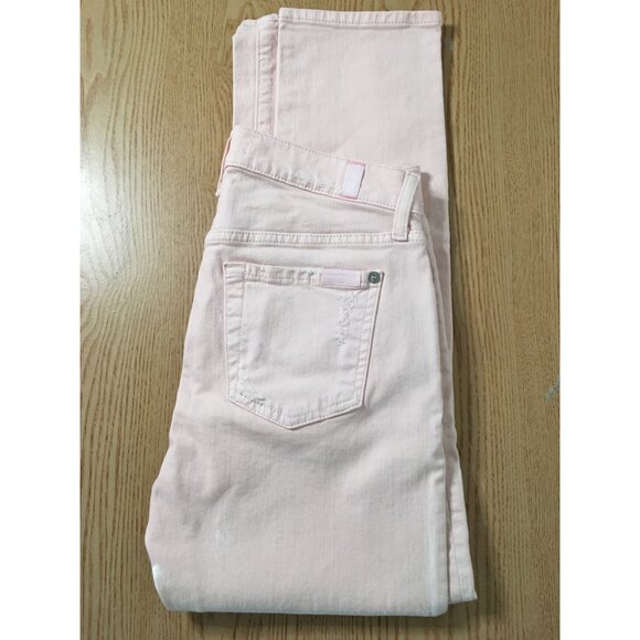 Women’s 7 For All Mankind Stretchy Distressed Skinny Jeans Light Pink Size 24 - Picture 3 of 7